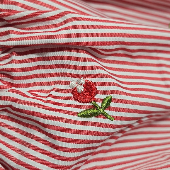 {Kontrol Contemporary} Women's Striped Red Rose Embroidered Peasant Blouse - Picture 9 of 14